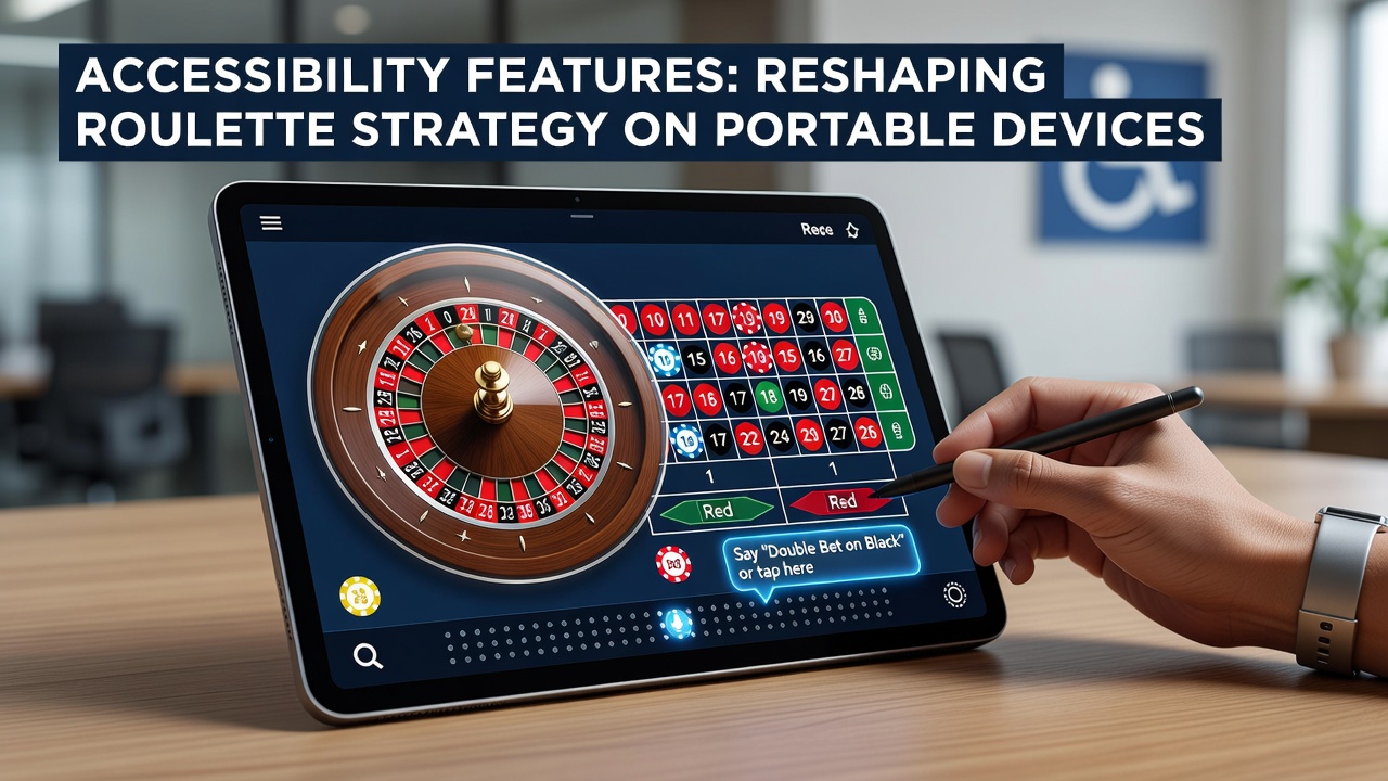 Close-up of tablet roulette game showing haptic feedback settings and voice command menu during active play