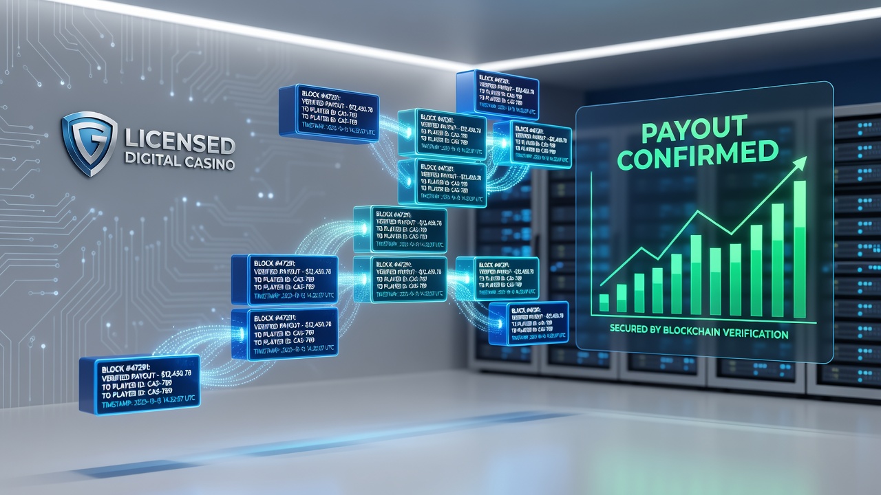 Licensed casino interface displaying verified blockchain payout confirmation screen