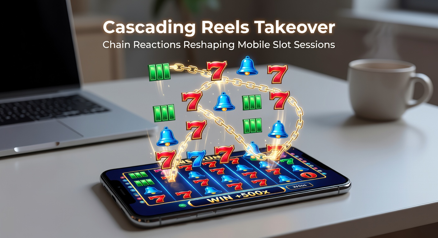Close-up of a mobile slot cascade with multipliers stacking and symbols bursting in colorful chain reactions