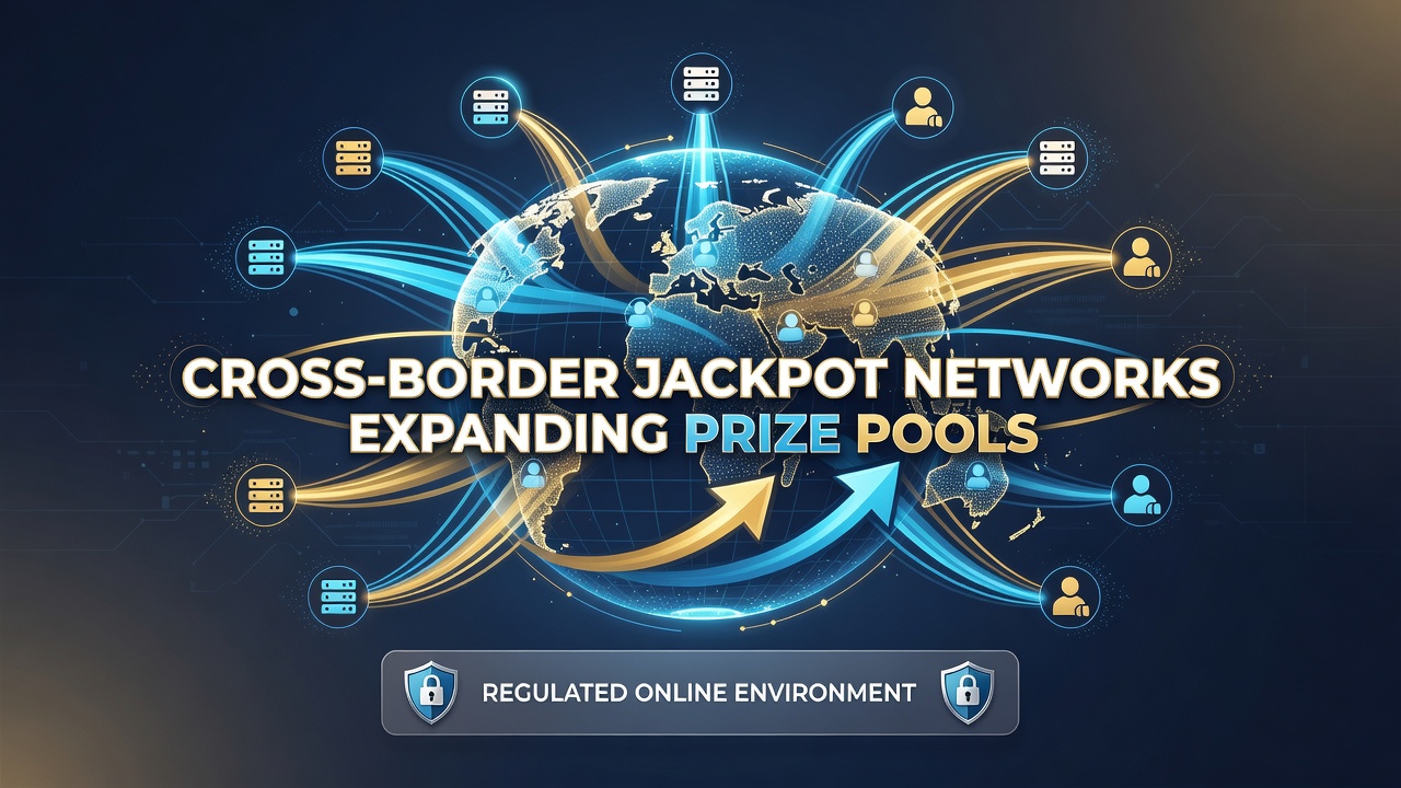 Screenshot of a live jackpot counter displaying rapidly increasing prize amounts across multiple country flags and regulated casino interfaces