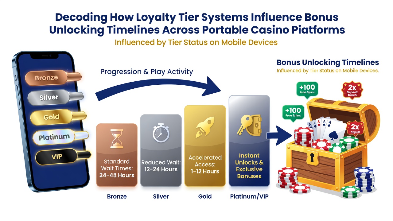 Chart illustrating loyalty tier progression and corresponding bonus unlock timelines on mobile devices