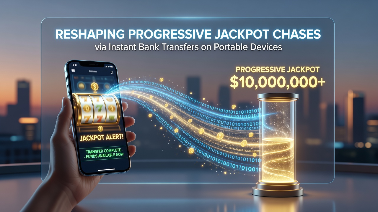 Close-up of smartphone displaying live progressive jackpot and bank transfer status
