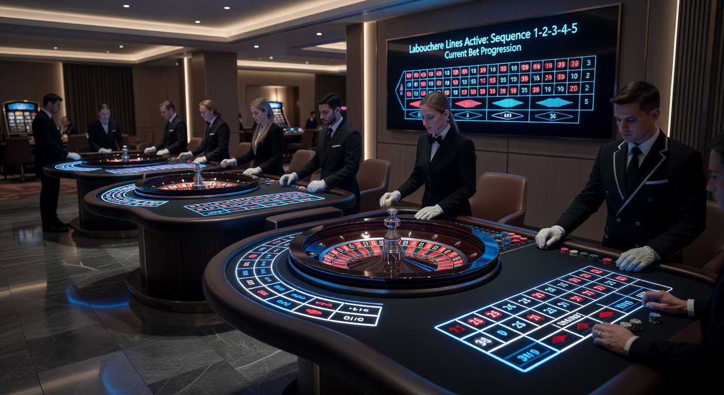 Close-up of a digital Labouchere line crossing off numbers on a live roulette interface during a winning streak