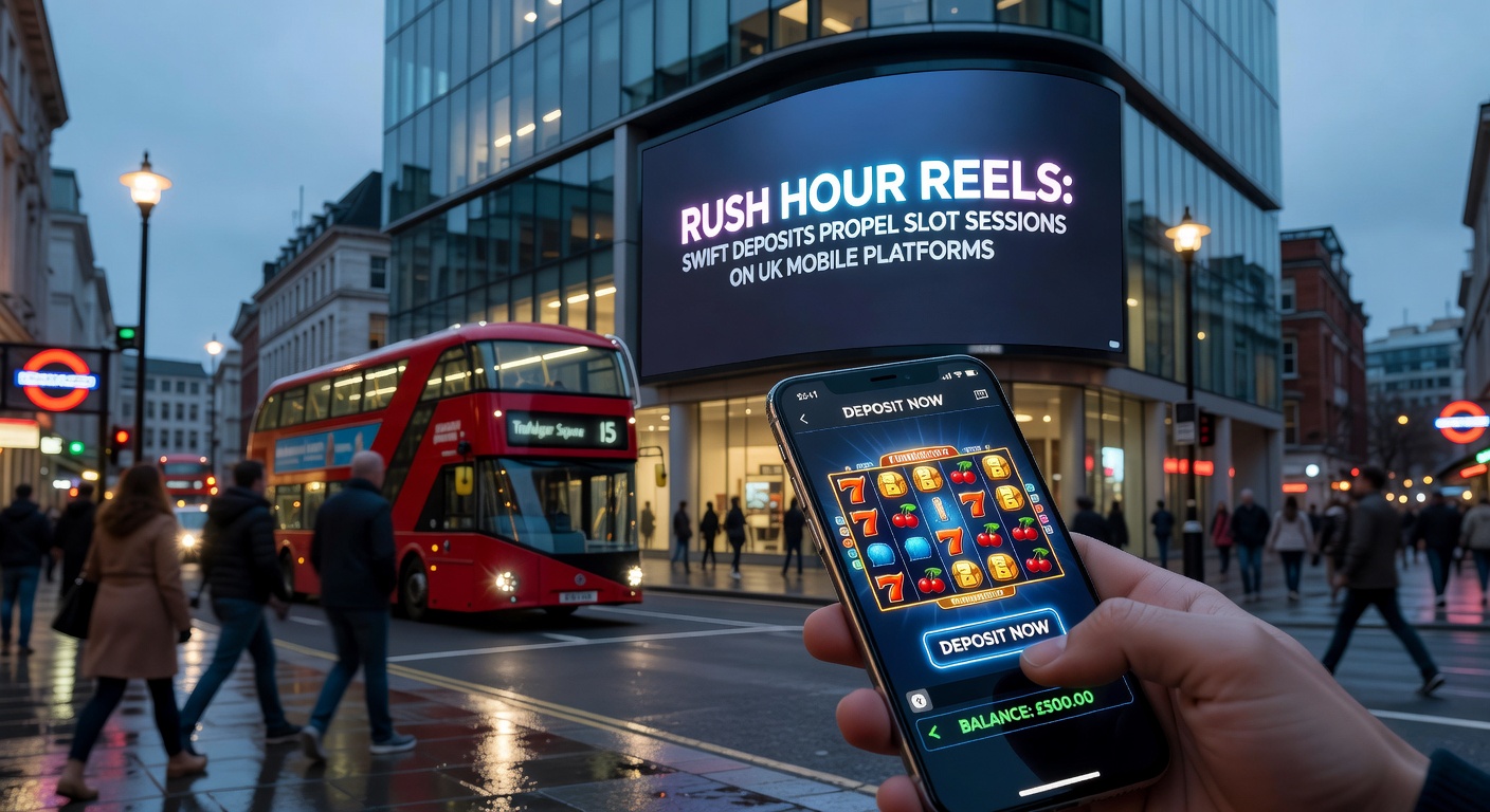 Smartphone displaying a seamless deposit confirmation on a bustling slot game interface, surrounded by glowing reels and bonus icons during evening play